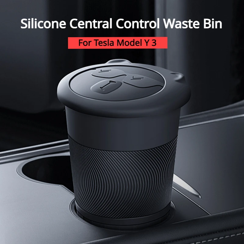 Bear Trash Can for Tesla Model Y 3 Silicone Central Control Waste Bin Portable Garbage Can Storage Box Organizer Car Accessories