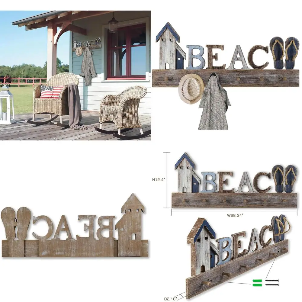 

Beach-Themed Wall Decor: Nautical Coat Rack with Shelf and Key Hooks