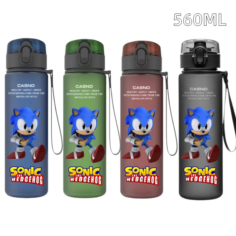 ใหม่ 560ML Sonic Hedgehog สีฟ้าพลาสติกสีดํารั่วกลางแจ้งแบบพกพากีฬาถ้วยน้ําของขวัญที่สวยงามสําหรับ Good Friends