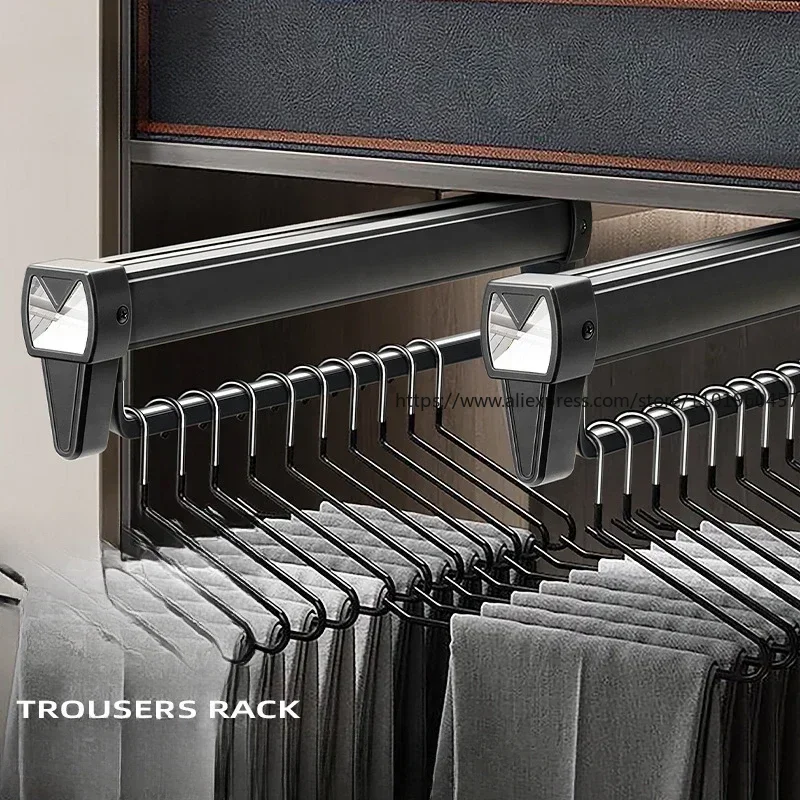 

45cm High Quality Top Mounted Pull-out Pants Rack Wardrobe Telescopic Hanger Built-in Damping Buffering Slide Rail Pants Rack