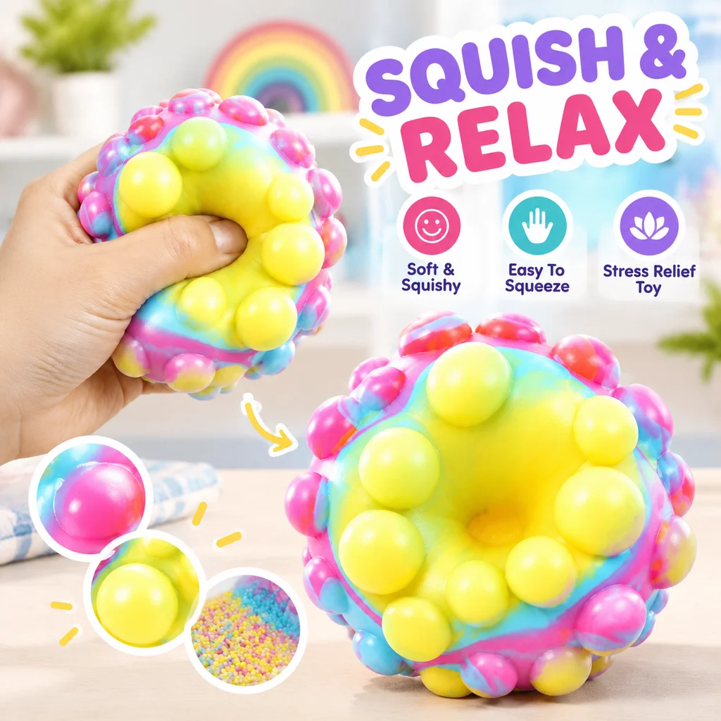 Custom Logo Squishy Slow Rising 3D Round Food Grade Silicone Bubble Stress Relief Ball Fidget Sensory Toy Hot Sale Squishy Toy