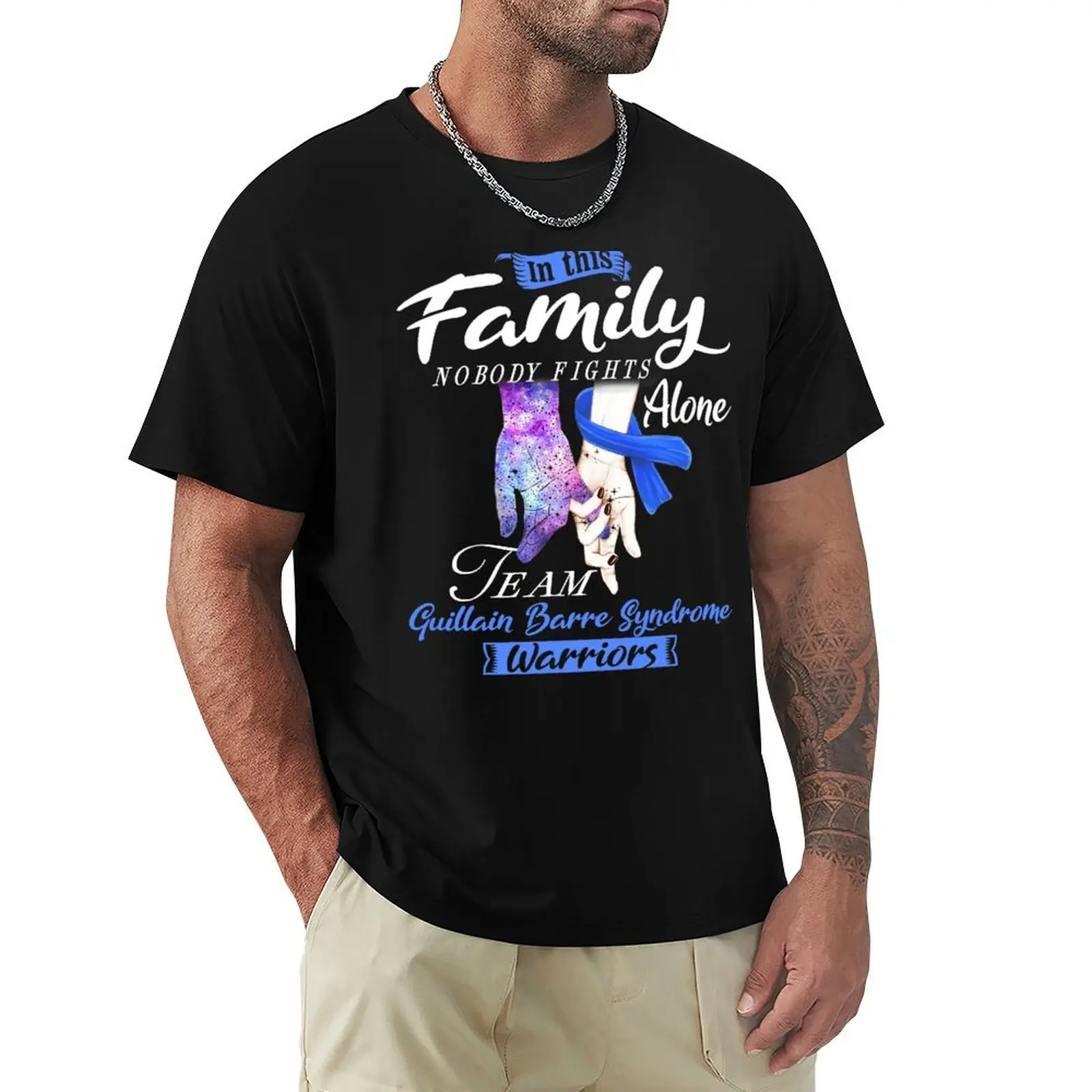 

In This Family Nobody Fights Alone Team Guillain Barre Syndrome Warrior T-Shirt oversized t shirt graphics mens vintage t shirts