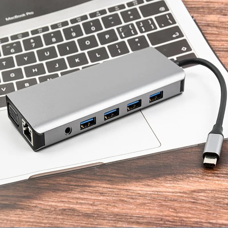 12-in-1 USB-C Multiport Docking Station Aluminum Alloy Dual HDMI VGA Output Mirror Extend USB Hub for Type-C MacBook Laptops - view 5