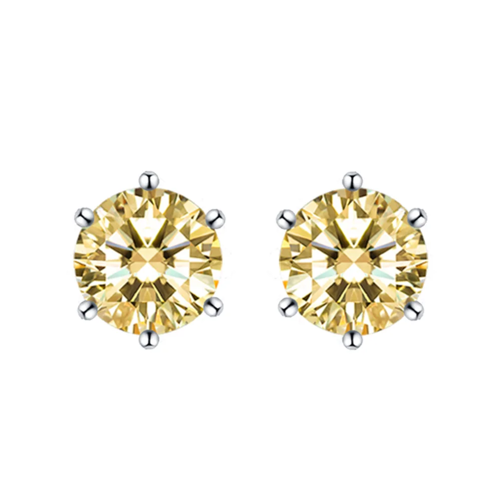 Fashionable and Luxury Classic Six Claw Set 6mm Yellow Diamond Earrings for Women 925 Silver 5A Zircon Earrings