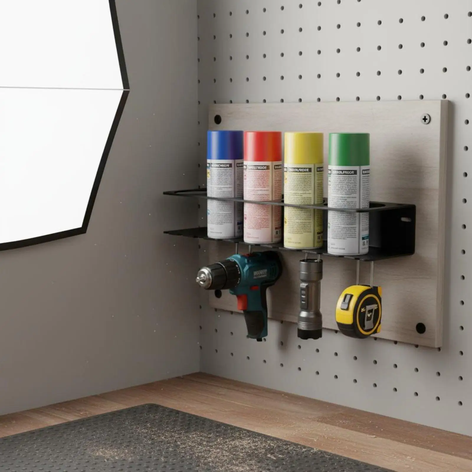 Pressurized Can and Power Tool Holder Multifunctional Spray Can Holder Space Saving Wall Mount Tool Organizer for Handymen,