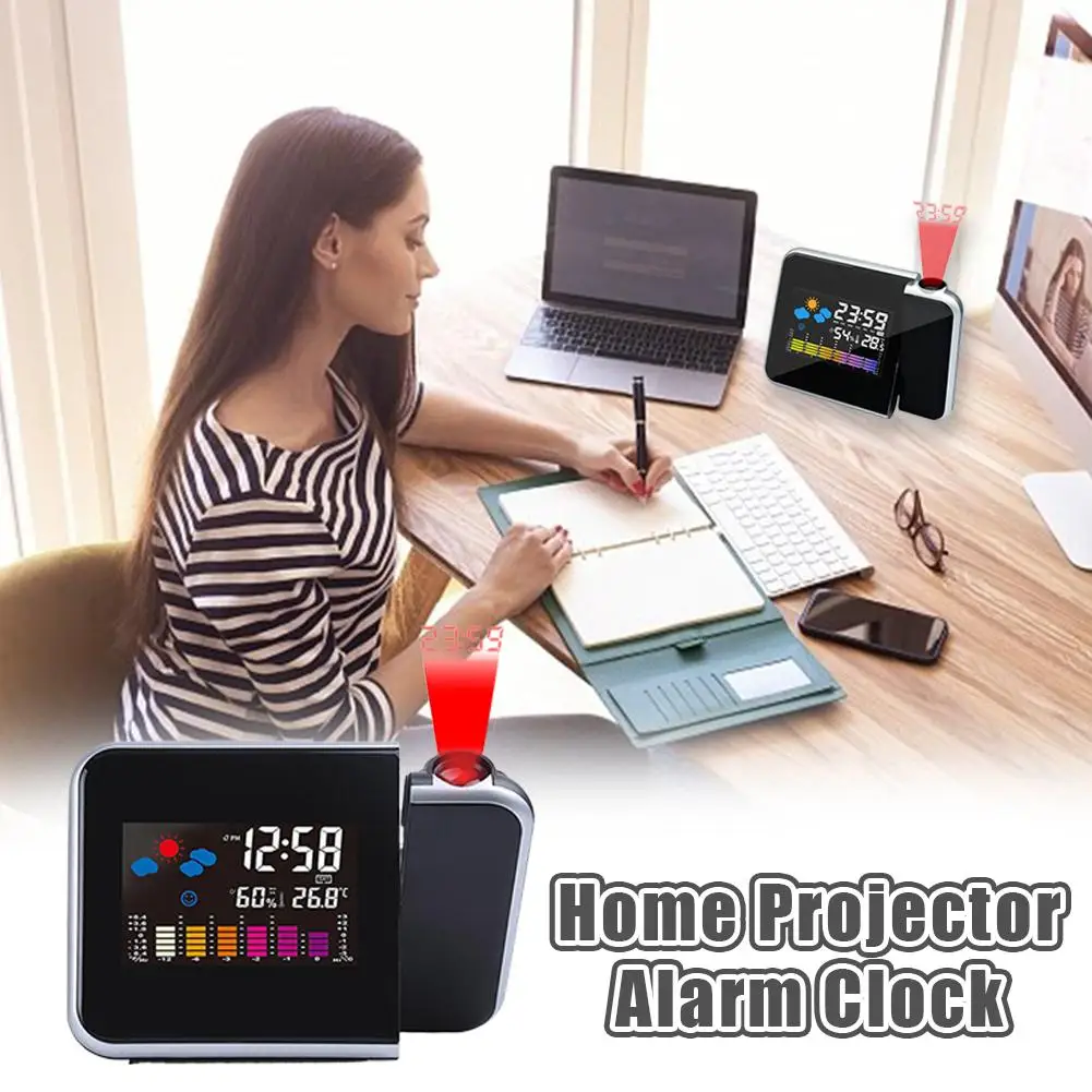 Intelligent Projection LED Color Screen Alarm Clock with Weather Forecast Alarm Clock Suitable for Bedroom Home Decoration view 5