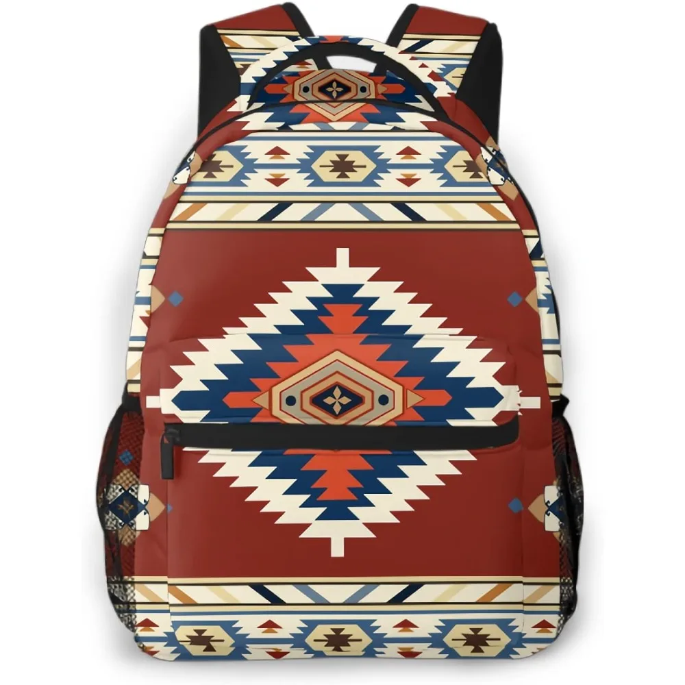

Ethnic Geometric Print Backpack, Aztec - style Design, Large - Capacity School Bag, Ideal for Boho Lovers