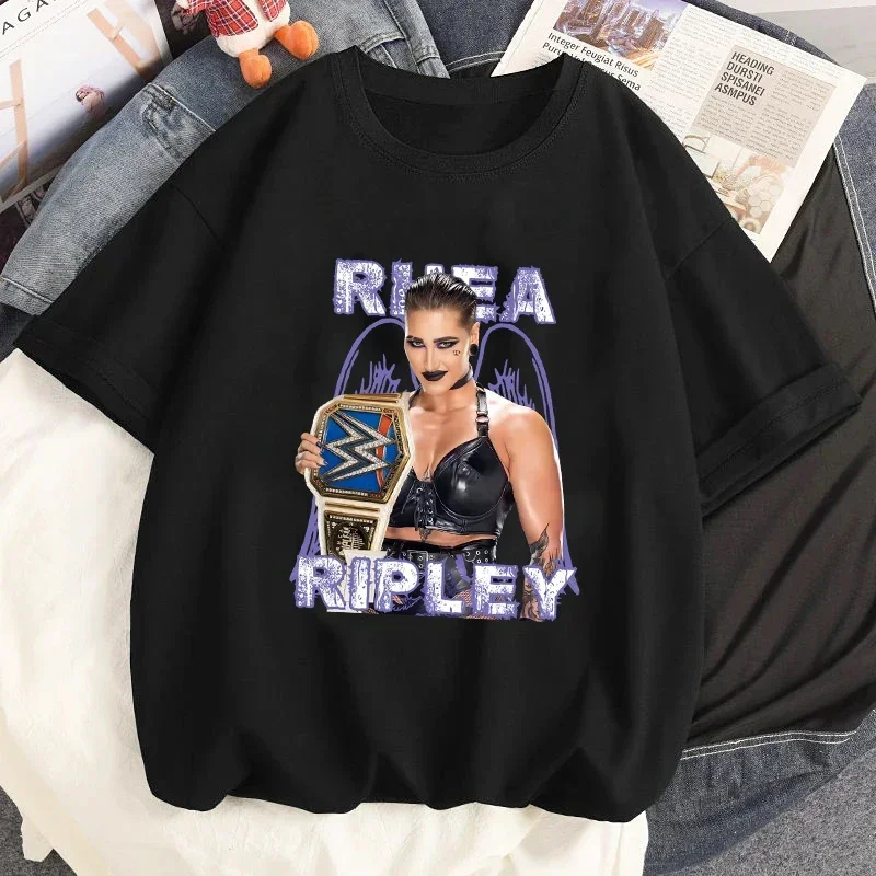 Rhea Ripley Wrestling Entertainment Graphic Tshirt Summer Short Sleeves T Shirt Vintage Women Casual Streetwear Tees Men T-shirt