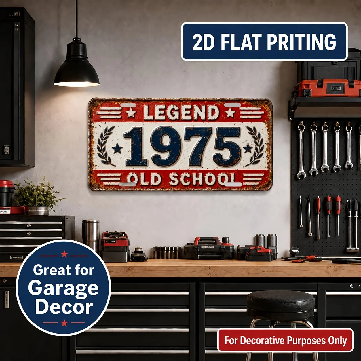 2D Flat, [2D Flat] 2D Flat Plane, 1pc, Vintage Metal License Plate Wall Sign, 1975 Theme - Durable and Fade-Resistant, Indoor/Ou