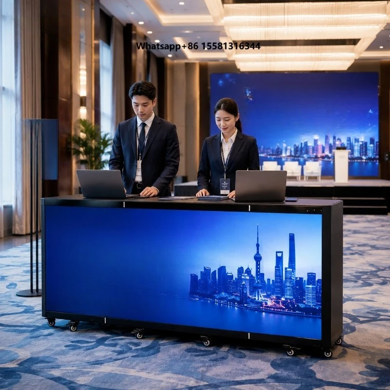 Creative P2.5 Foldable LED Bar Counter Screen Mobile Digital Furniture with Universal Wheels for Commercial Event Stage Ad Sign