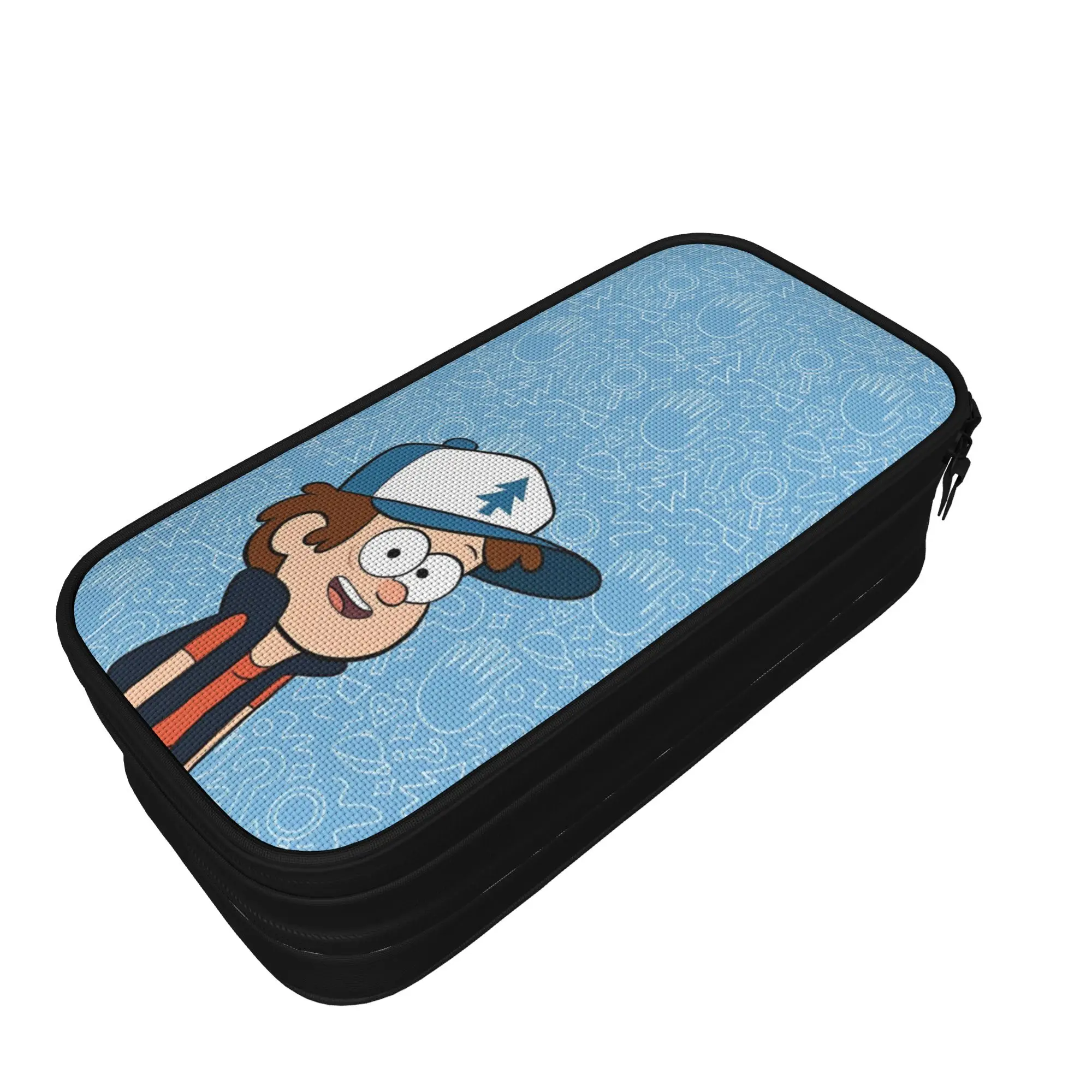 G-Gravity Falls Pencil Case  School Pencil Cases Double Layer Girls Boys Retro Large Capacity Pencil Box Stationery Organizer