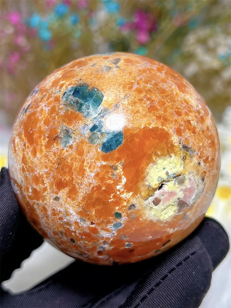 Natura Crystal Blue Apatite Gold Sun Stone Coexistenc SPhere Free Form Reiki Healing Stone Home Decoration Exquisite Gift