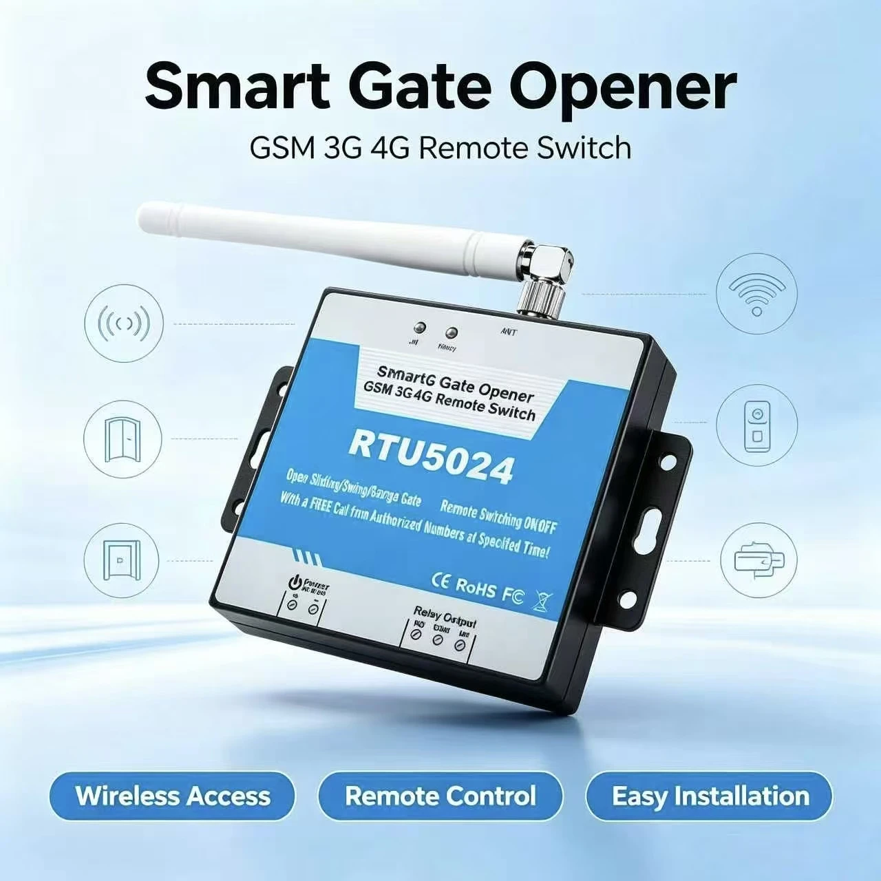 RTU5024 GSM 2G 3G 4G Gate Opener Relay Switch DC9-24V Remote Free Call Control Garage Sliding Gate Access Controller RTU5024