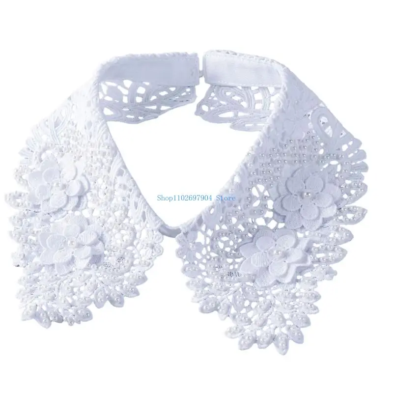 N7YF Classical Detachable Collar Lace Embellished Neckline Accent For Formal Event