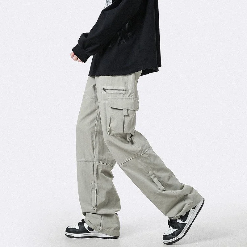 HOUZHOU Cargobroek Mannen Rits Oversize Wijde Pijpen Broek Mannelijke Streetwear Hip Hop Casual Koreaanse Japanse Pocket Safari Stijl