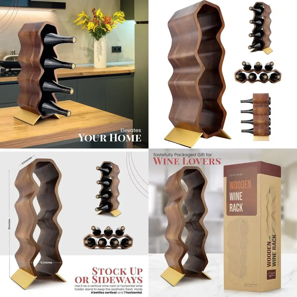 ชั้นวางไวน์อะคาเซีย 2 ชั้น 7 ขวด - ชั้นวางบนเคาน์เตอร์สำหรับบาร์ในบ้าน ห้องครัว และโซลูชั่นการจัดเก็บในห้องเก็บไวน์