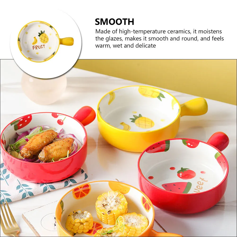

1Pcs Ceramic Pineapple Handle Bowl Fruit Salad Microwave Safe Storage Home Kitchen Serving Bowl Microwave Oven Cutlery