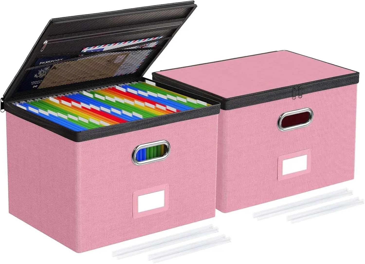 

2 Pack Large File Organizer Boxes with Lids, Document Box with Mesh Pockets for Letter/Legal Folders, Zippered Storage Box