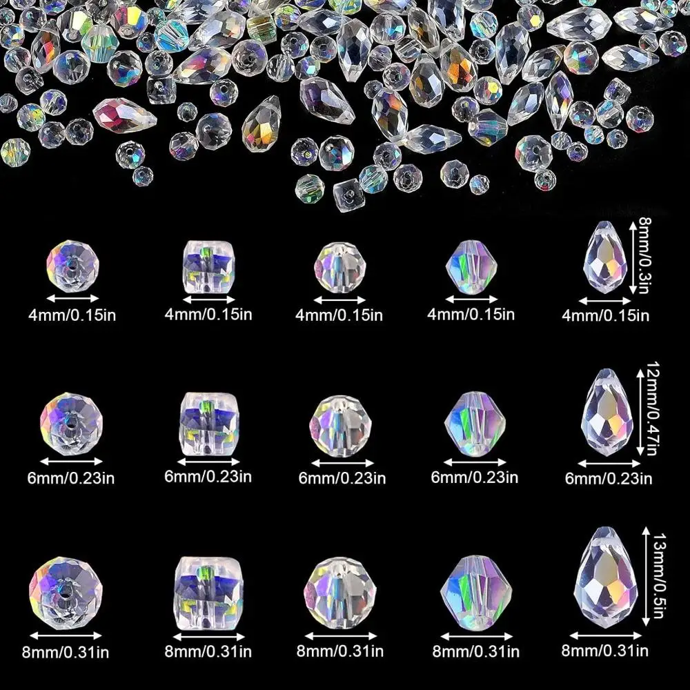 600 Pcs Crystal Glass Beads for Jewelry Making, Crystal Beads with Box, Assorted Bicone, Rondelle, Cube, Teardrop & Spacer Beads for DIY Crafts Bracelets, Necklaces, Earrings, 4/6/8mm, AB Color view 6