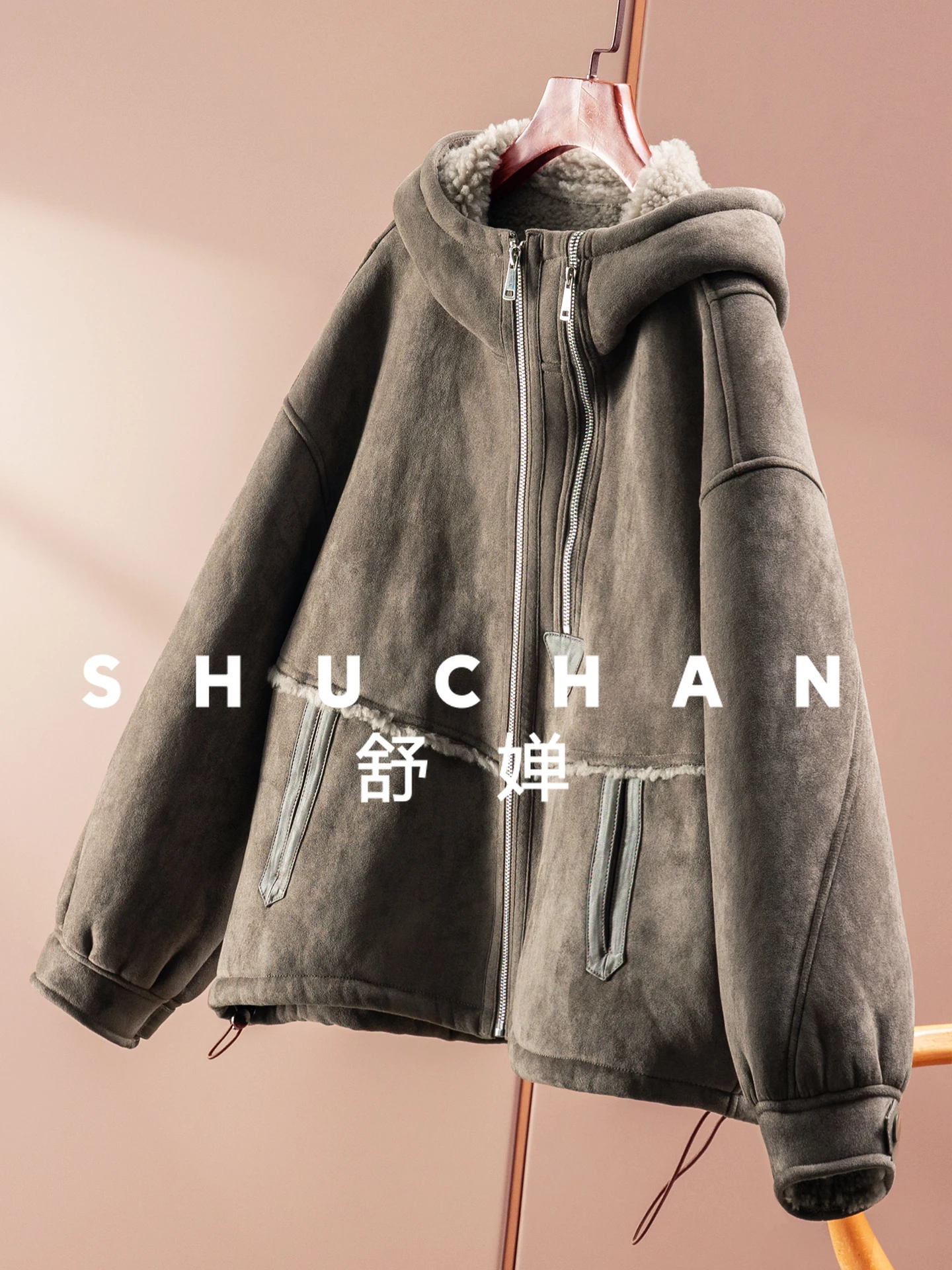 Composiet bont geïntegreerde lamswollen jas met capuchon Dames 24I5 Abrigos Mujer Invierno 2025