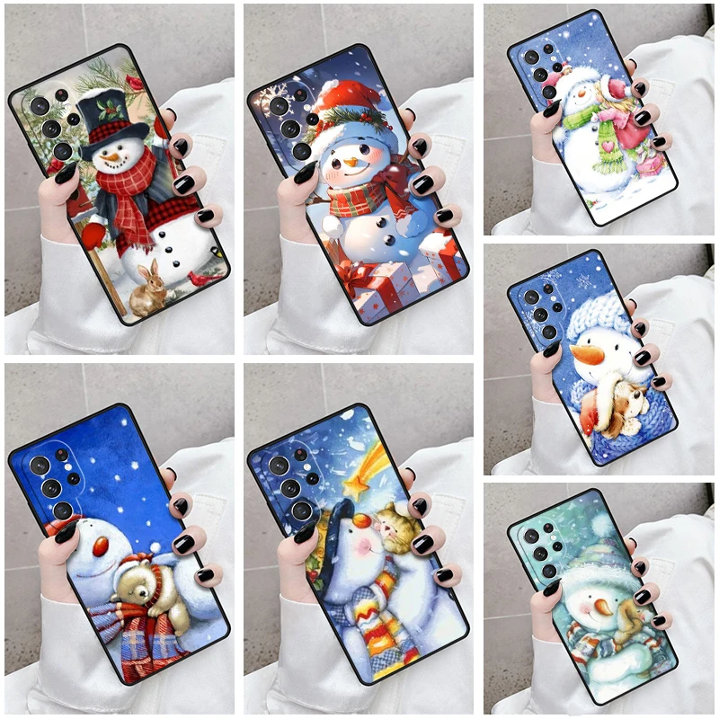 Phone Case For Samsung Galaxy S24 S23 S21fe S22 Ultra Plus Note 10 20 S8 S9 S10 Cover Christmas Snowman Penguin Santa Reindeer