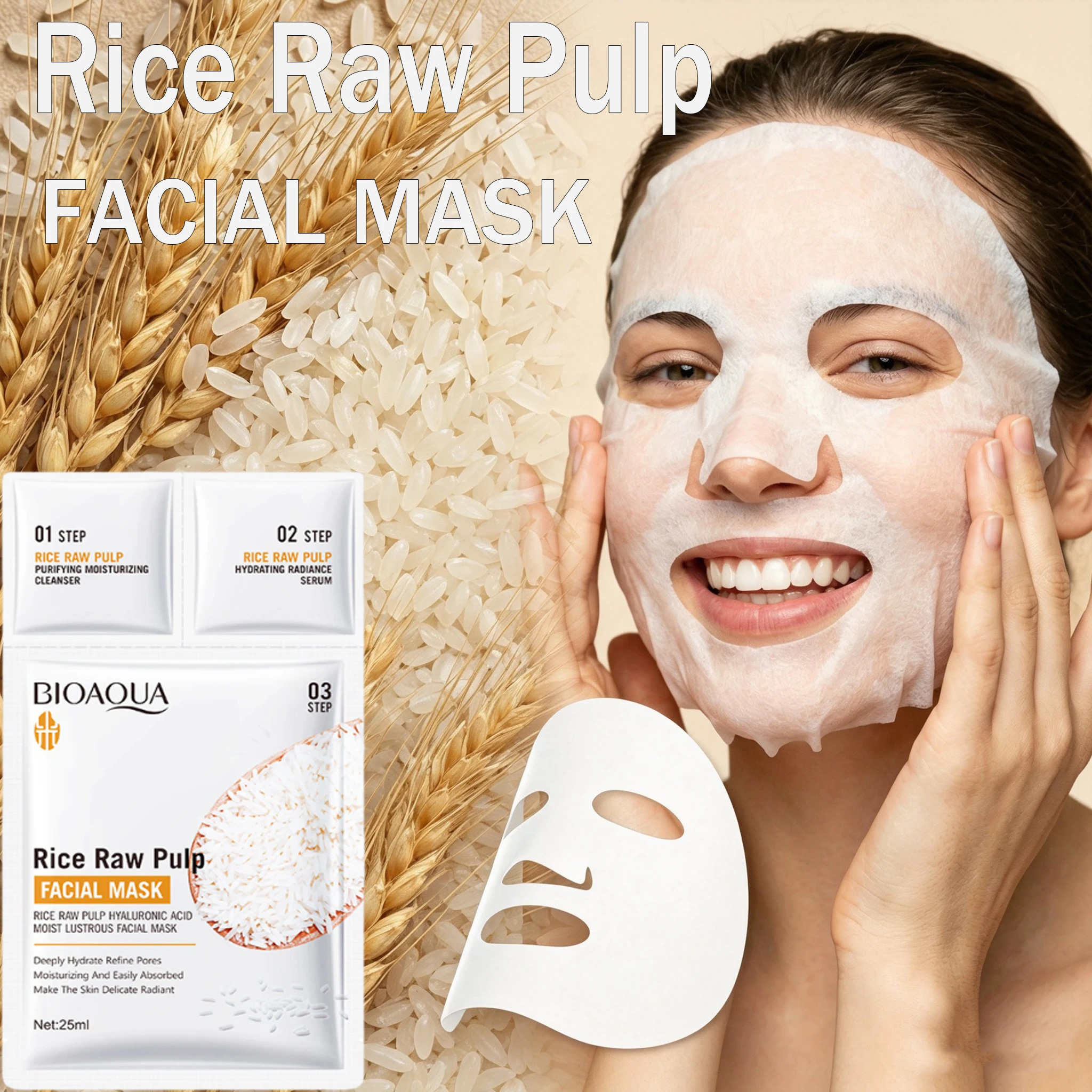 White Rice Face Mask Sets Brighten Moisturizing Improve Lightening Wrinkle Facial Serum Cleanser Face Masks Beauty Skin Care