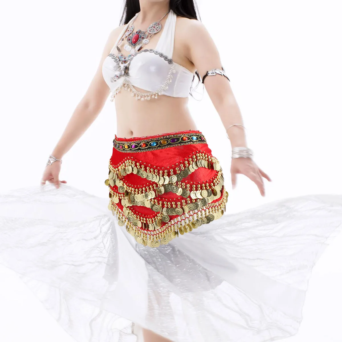 

1 pc Indian Belly Dance Hip Scarf Waist Belt Rhinestone Decorative Performance Accessory For Women Sport Tennis Half Skirt