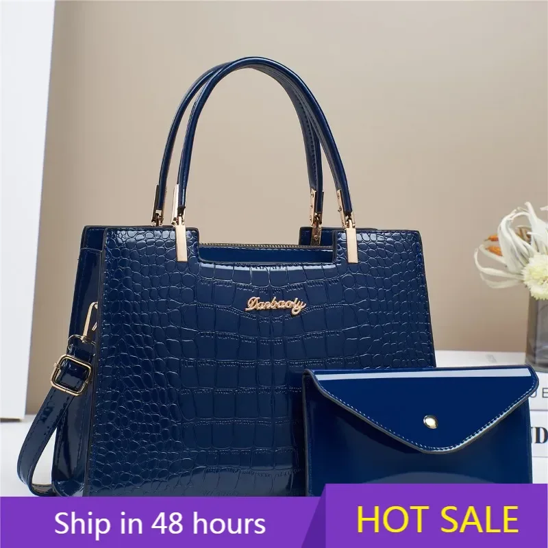 

Brand Ladies Bright Leather Women's Handbag Shoulder Bag 2 Piece Set Luxury Handbags Designer Hand Bags Women New Crossbody Sac