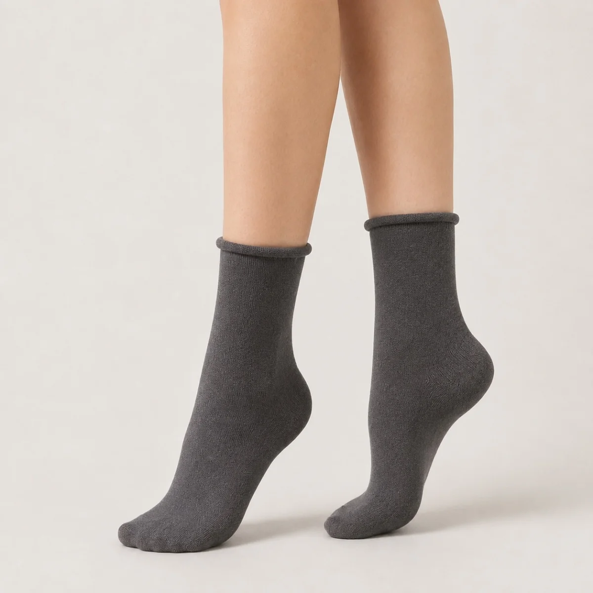 5 Pairs/10 Pairs of Dark Gray Women's Mid-Calf Socks, Solid Color, Rolled Edge, Breathable, Comfortable, Soft, Skin-Friendly, Moisture-Wicking, Gentle, Elegant, Korean Style, Versatile, Casual, Suitable for Spring, Sum