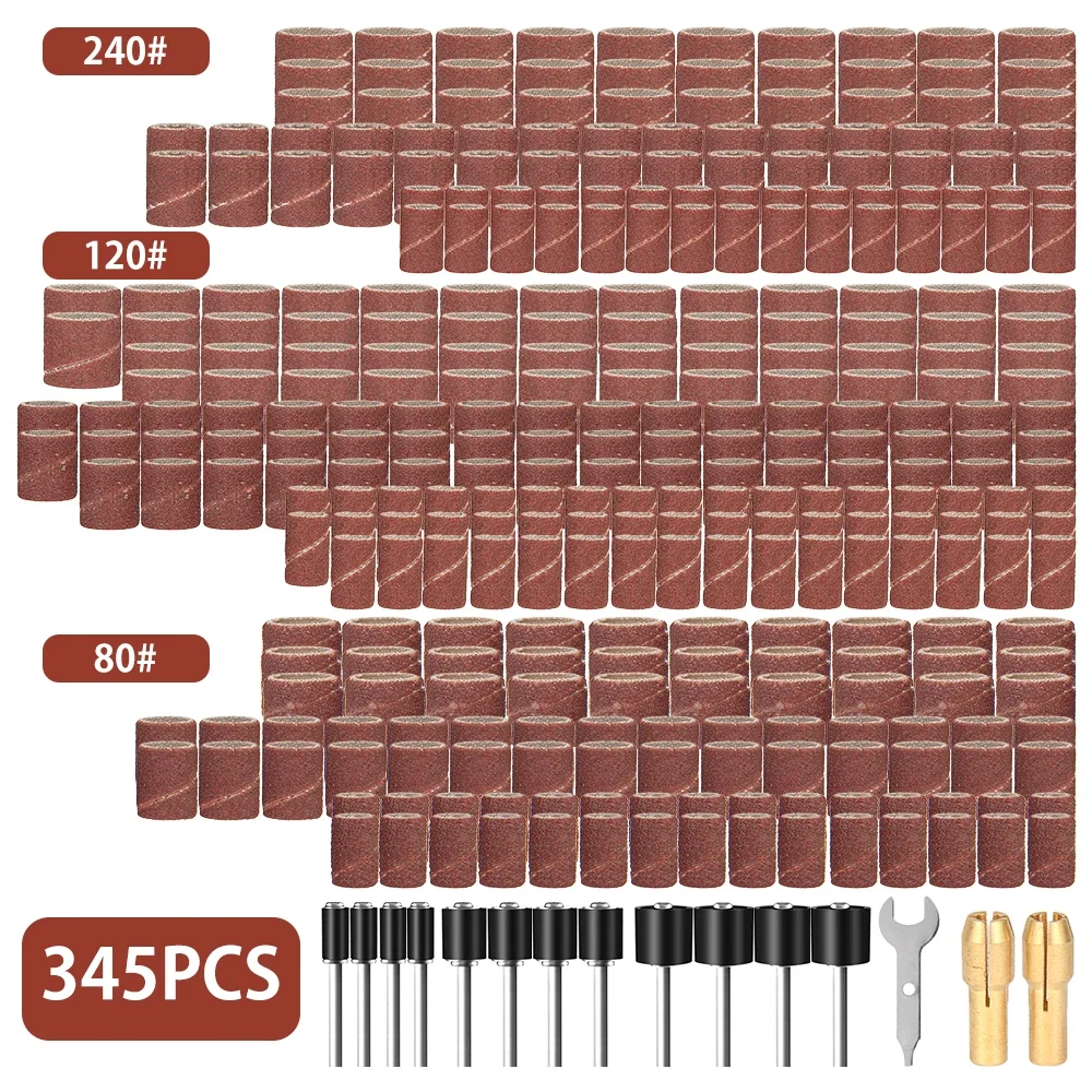 345Pcs Sanding Drum Kit 80/120/240 Grit Drum Sander Sleeves Sanding Bands Bits Rotary Tool Accessories For Drill WoodWorking2025