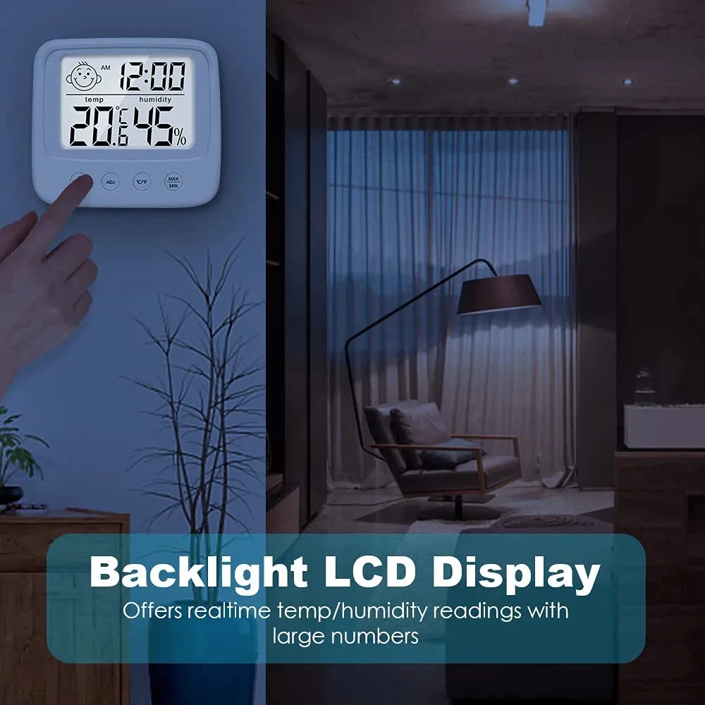 Medidor de humedad y temperatura interior con retroiluminación, pantalla LCD, termómetro alimentado por batería, Sensor higrómetro electrónico magnético