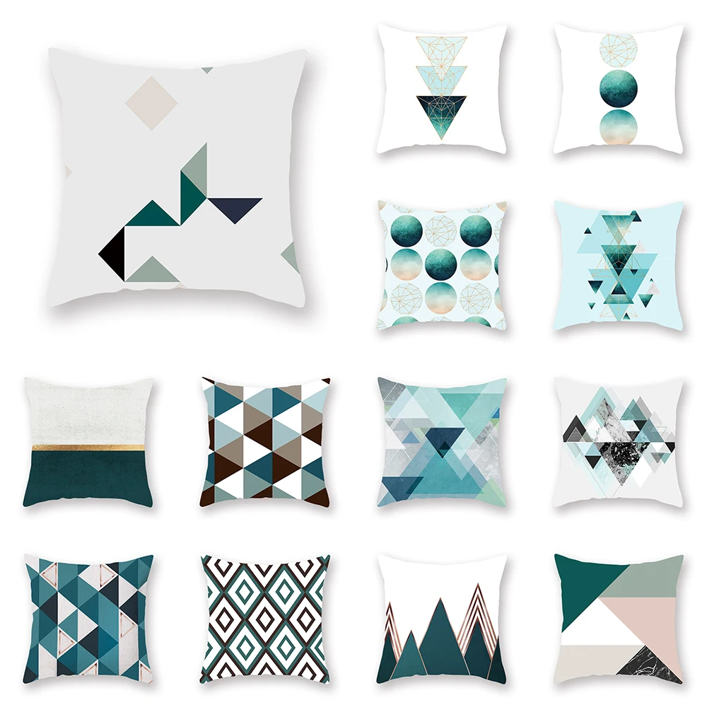 

Abstract Geometry Blue Pillow Cover Cushion Home Living Room Sofa Car Bedroom Decoration Throw