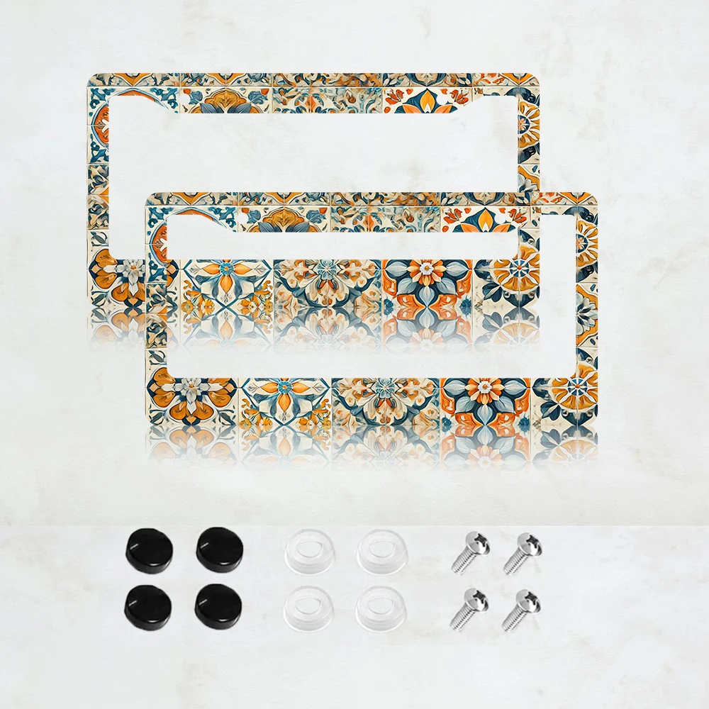 

2 шт. рамки для номерных знаков в мексиканском стиле, алюминиевые рамки для номерных знаков в стиле мандала бохо - стандартный размер США 6 x 12 дюймов, декоративные автомобильные рамки