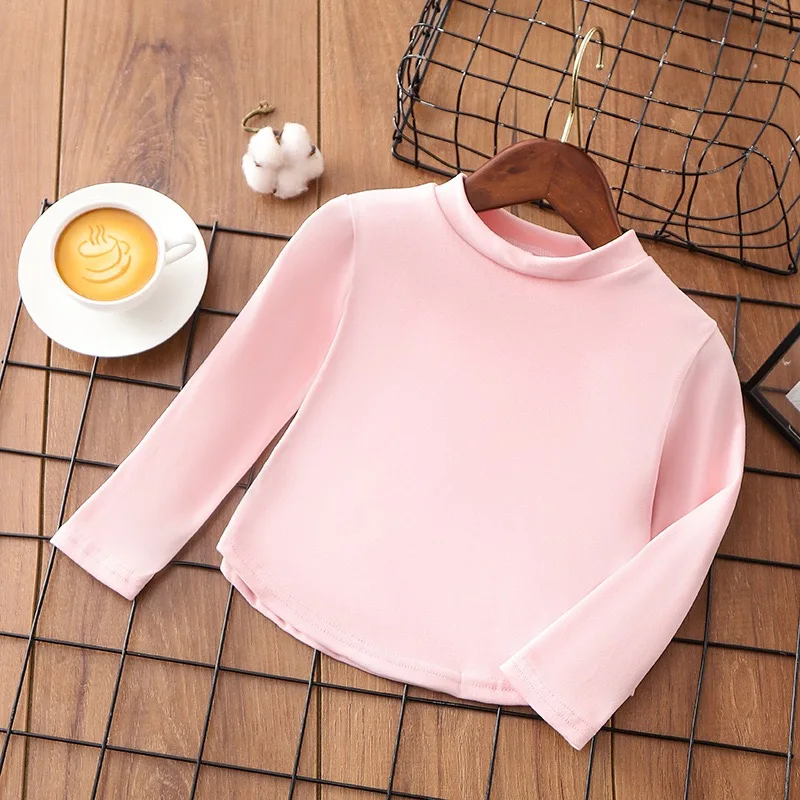 1pcs Autumn Winter Children\'s T-Shirts Solid Color Warm Tops Kids Round Neck Long Sleeve Base Shirt Boys Girls Tshirts Clothes