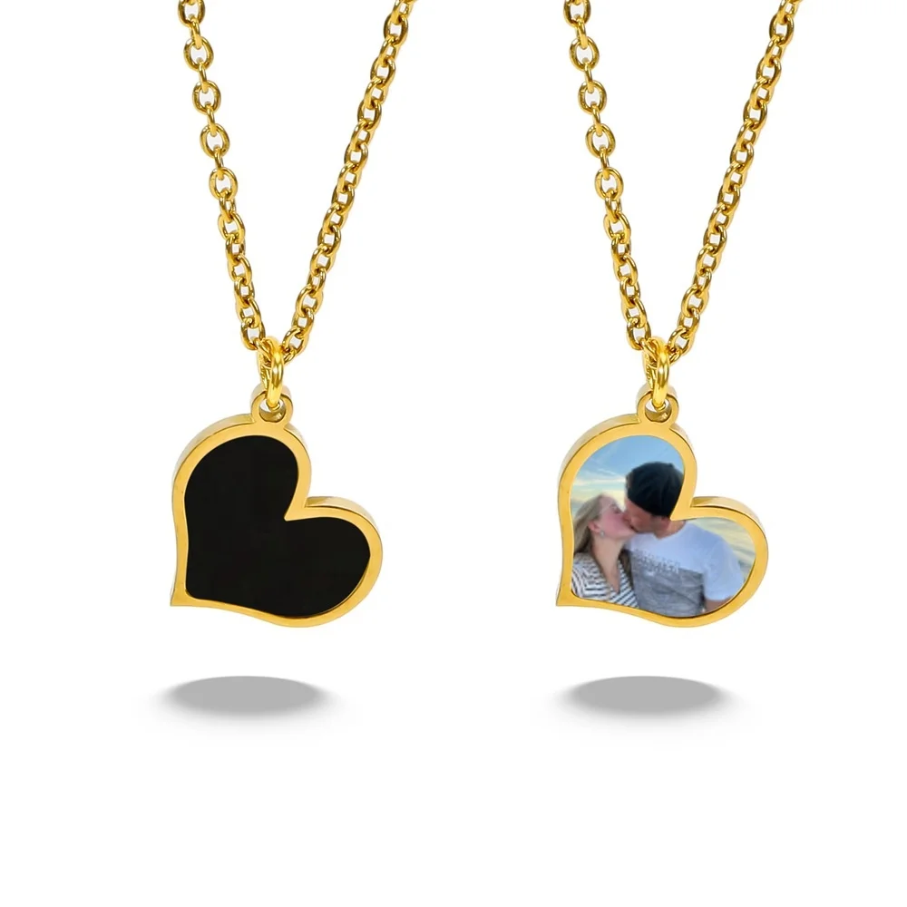 Custom Photo Heat Activated Magic Necklace Hidden Picture Heart Pendant Stainless Steel Couple Necklace Valentine's Day Gift