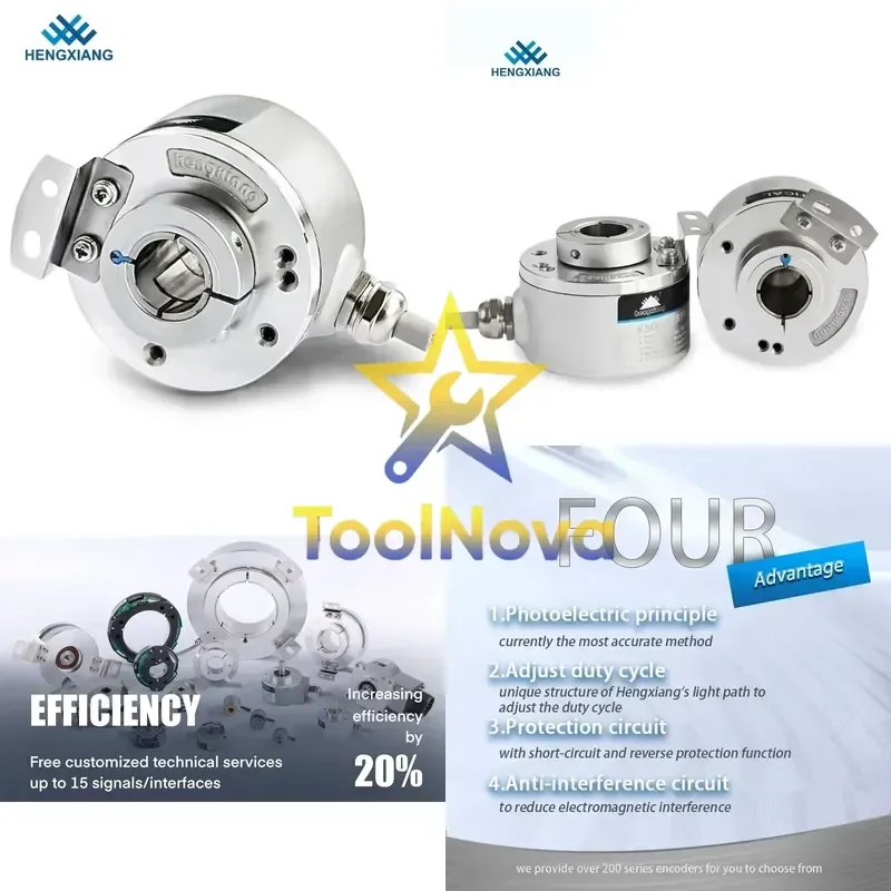 2026Hotsale* HENGXIANG Optical Incremental Encoder Hollow Shaft 8/10/12/14/15mm K50 Spring Plate Mounting OC Line Driver