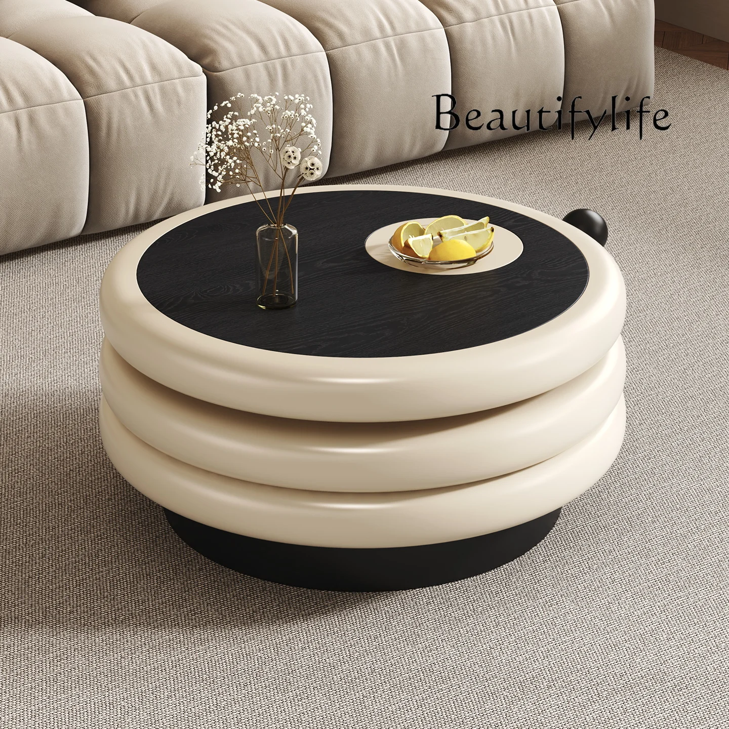 Medieval cream wind rotating coffee table 360 ° rotatable coffee table simple high-end small apartment household