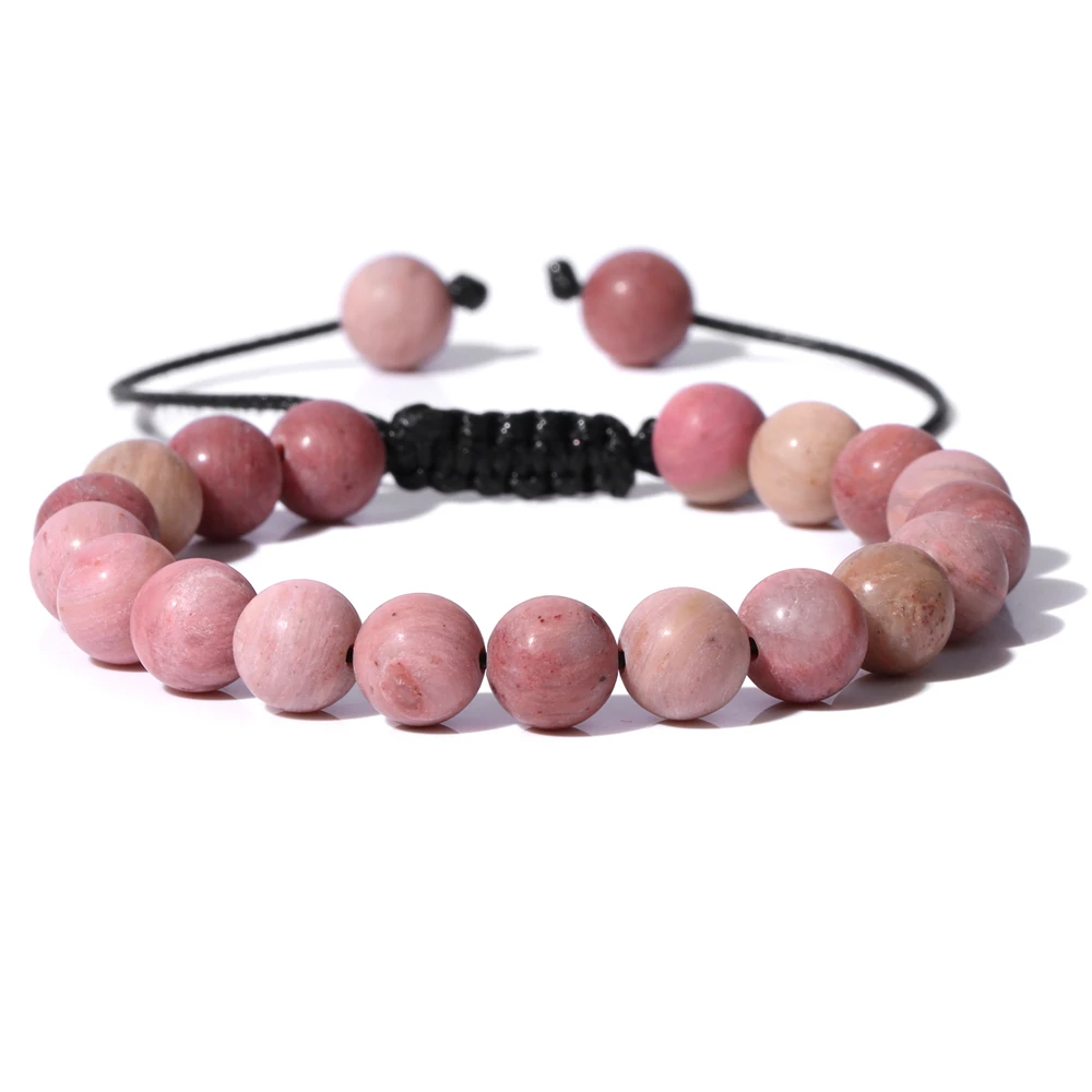 8mm Matte Pink Stone Chakra Beaded Bracelet For Women Men Quartzs Crystal Rhodonite Aventurine Braided Bracelet Handmade Jewelry