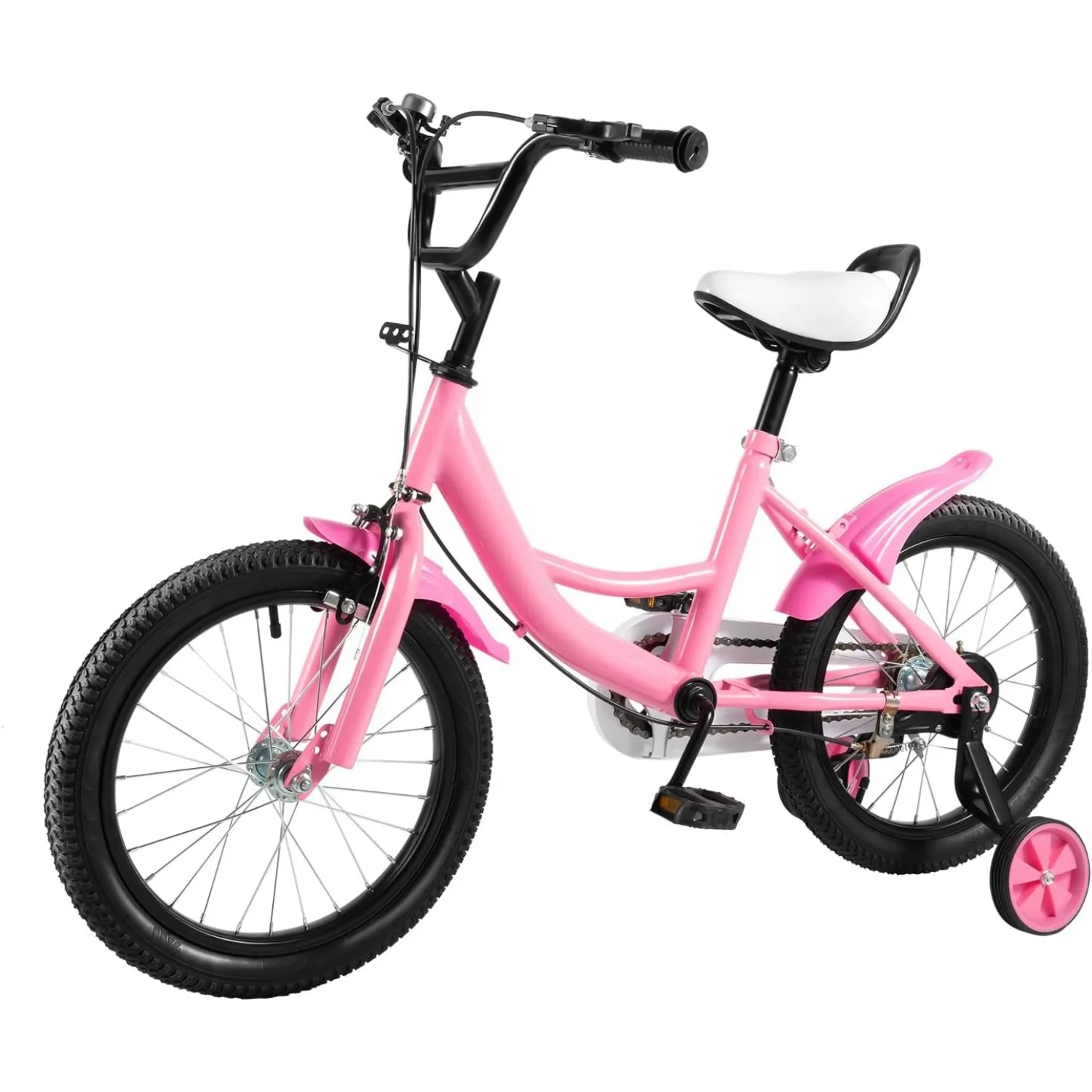 16inch Kids Bike, Multicoloured Junior Bikes, Children Girls 3 Color Bicycle Cycling, Removable Stabilisers, Upgraded Children's Bikes, Suitable for 5-8 Year Olds (Pink)
