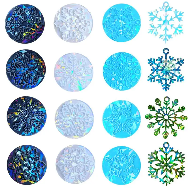 Moules en résine holographique de Noël, flocon de neige rond, ornements de Noël, porte-clés bricolage, pendentif frontal, décorations de bijoux