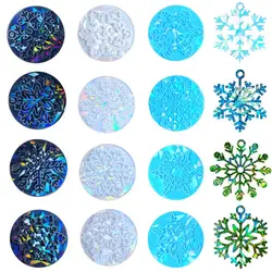 Moldes holográficos de resina navideña, moldes redondos de adornos navideños con copos de nieve para llavero DIY, colgante, decoraciones de joyería