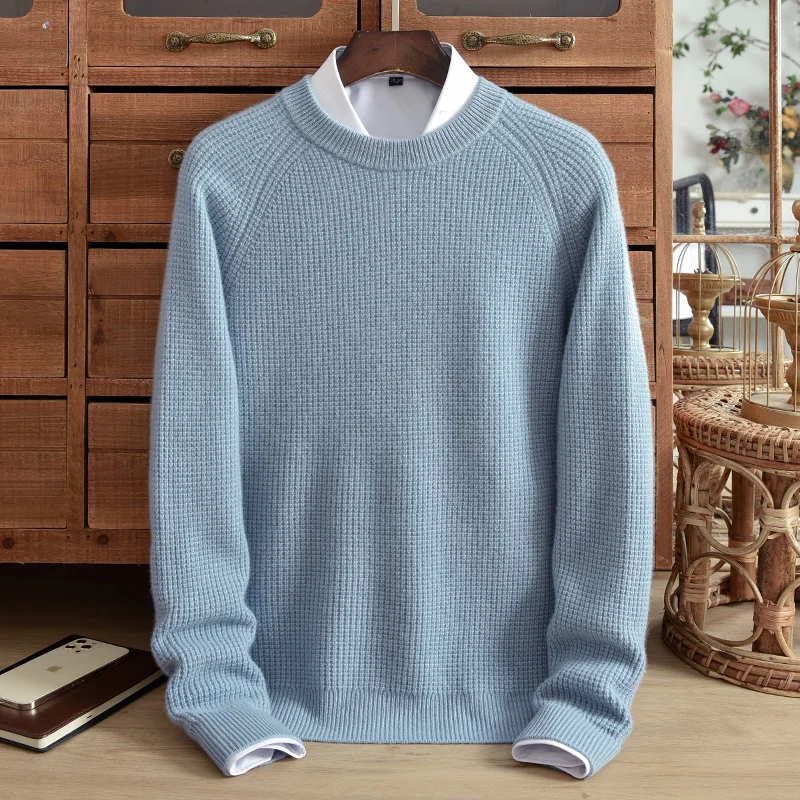 

Pure Cashmere Sweater Men's Winter Thickened Double Strand Round Neck Pullover Korean Fashion Large Knitted Casual Sweater