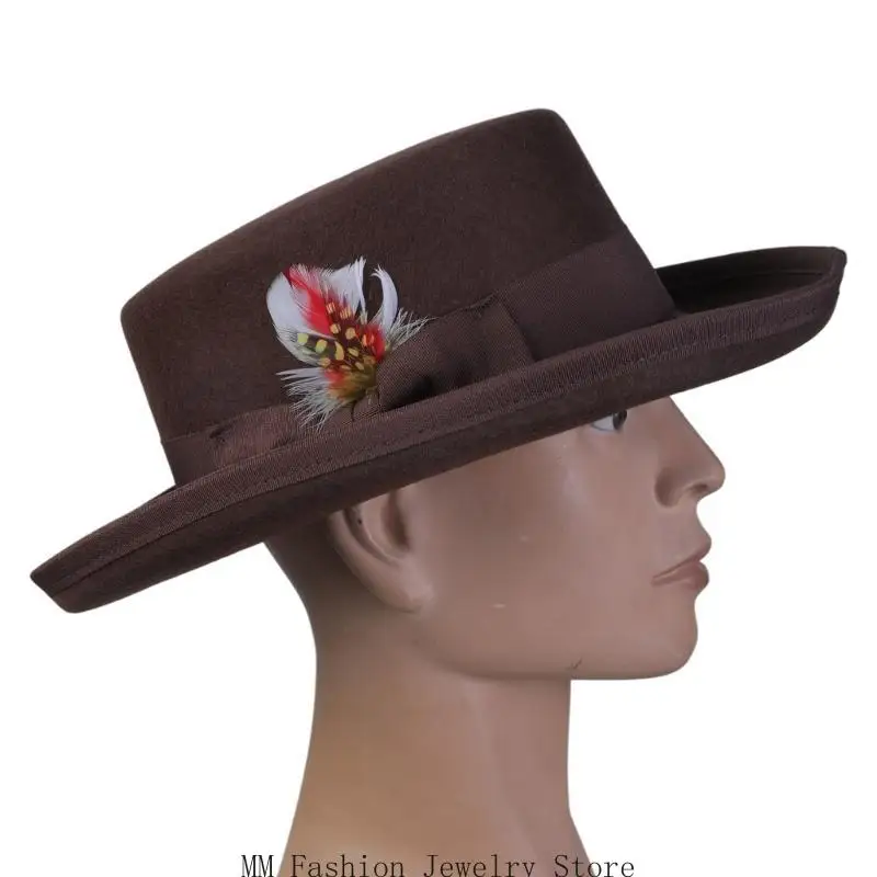 

D0UB Шерстяной цилиндр Старомодная шляпа Fedoras Цилиндр для праздничной вечеринки Цилиндр