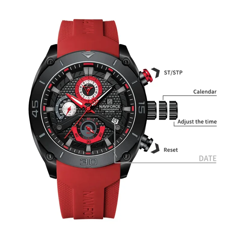 NAVIFORCE Brand Original Men\'s Watch Three Small Dials Waterproof Silicone Strap Luminous Classics Quartz Wristwatch 2024 Trend