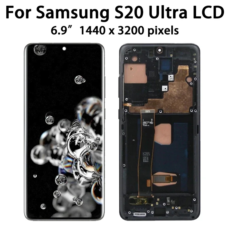 Super AMOLED S20Ultra Display for Samsung S20 Ultra 4G/5G G988U G988B Lcd Display Touch Screen Digitizers with Frame