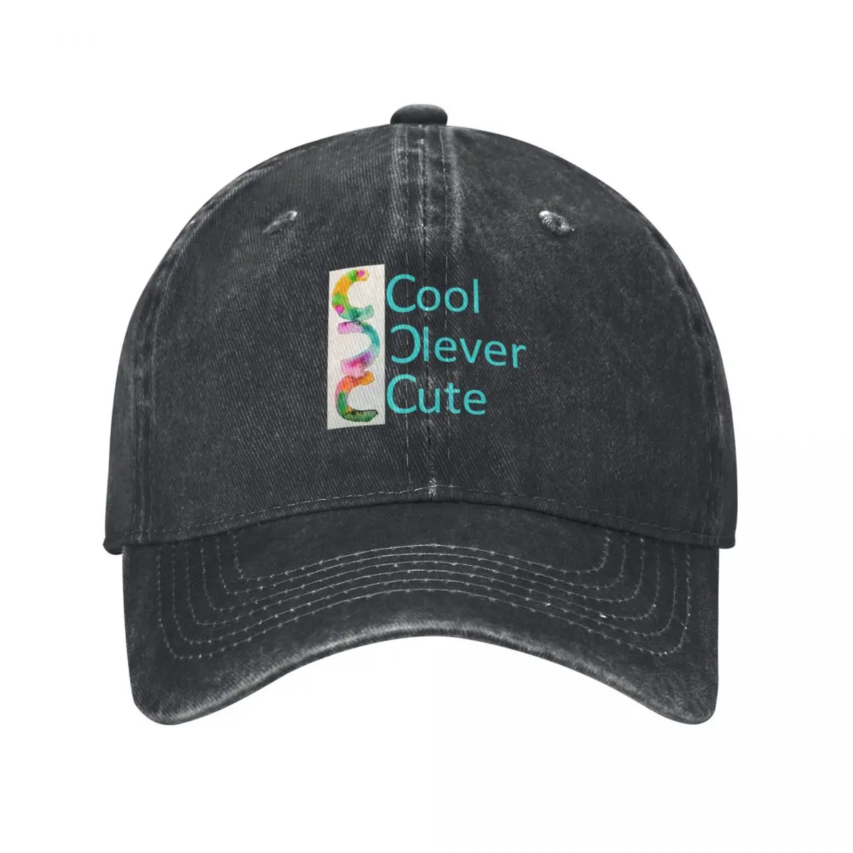 CoolCleverCute classic logo in beautiful pastel turquoise, pink, and yellow colors Baseball Cap Rave Female Men's