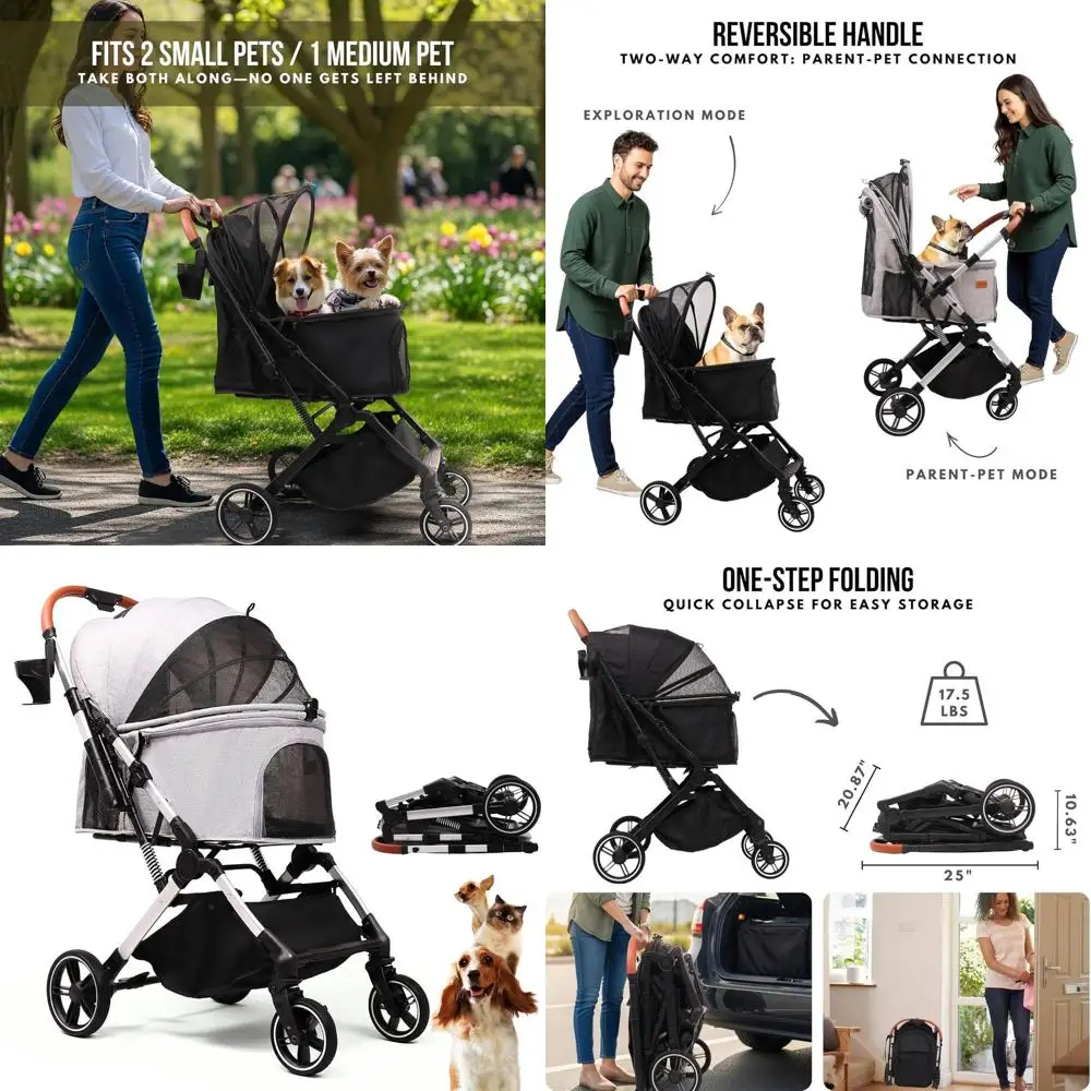 

All-Terrain Collapsible Pet Stroller for Dogs and Cats up to 45 lbs, Suitable for Jogging and Running, Grey
