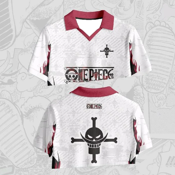 Vintage Anime One Piece The Whitebeard Pirates Kurzarm-Tops, Unisex-T-Shirt mit Manga-Aufdruck und V-Ausschnitt, japanisches klassisches Anime-T-Shirt