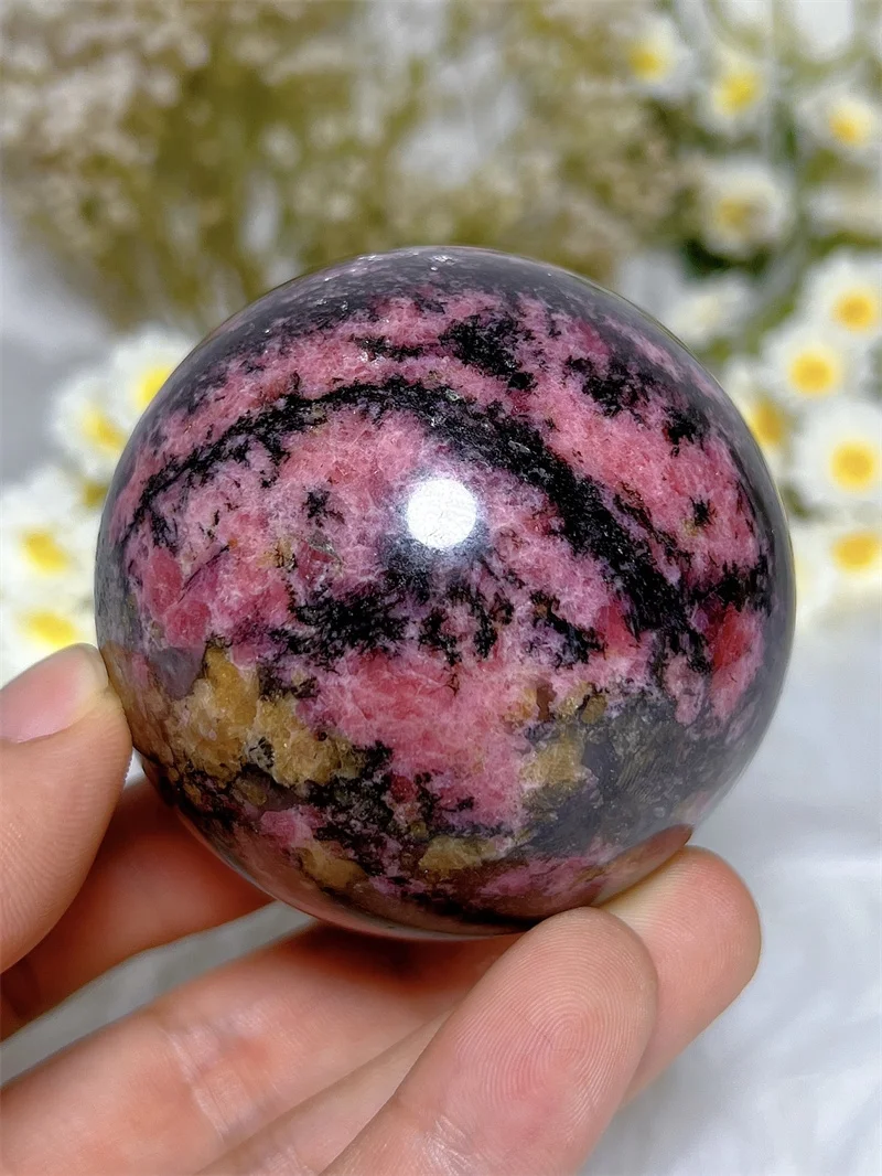 

Natura Crystal Rhodonite SPhere With Rain Bow Free Form Carving Reiki Healing Stone Home Decoration Exquisite Gift