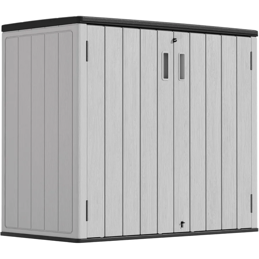 Outdoor Storage Cabinet for Patio Garden Shed, Waterproof Polyethylene, Gray, 37 Cu.ft Capacity with Lockable Doors Ventilation